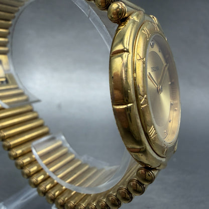 Delma Watch Men 34mm Gold Dial Gold Tone Round Bracelet Swiss New Battery3