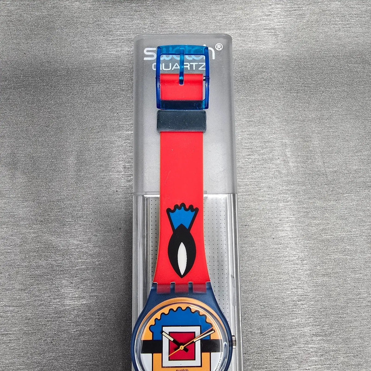 Swatch Paella Watch Men 34mm Orange Dial Blue Case GN129 New Battery NOS2