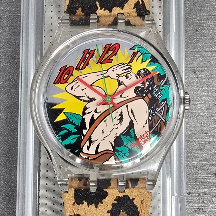 Swatch OONGAWAH! Watch Men 34mm Green Dial Clear Case GK193 New Battery NOS1