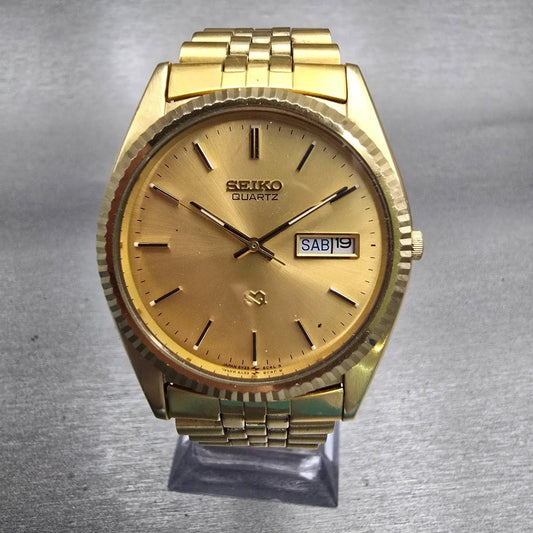 Seiko President Watch Men 35mm Gold Dial Gold Tone Daydate 5Y23-8A60 New Battery0