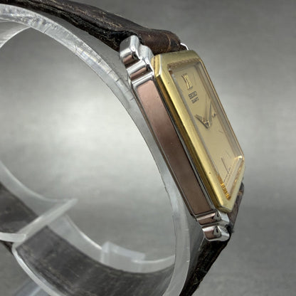 Seiko Tank Watch Women 19mm Champagne Dial Two Tone VTG 2P20-5B90 New Battery3