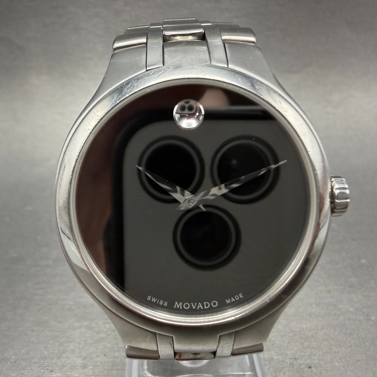 Movado Museum Watch Men 39mm Black Dial Silver Tone 01.1.14.1085 New Battery0