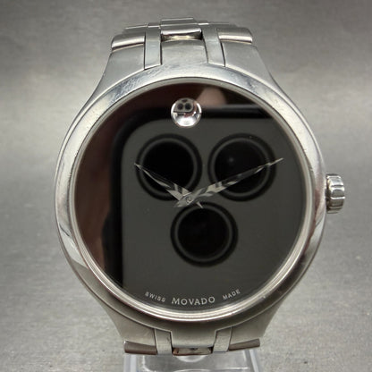 Movado Museum Watch Men 39mm Black Dial Silver Tone 01.1.14.1085 New Battery0