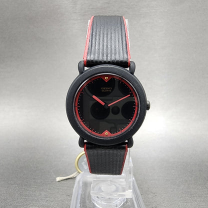 Seiko Watch Women 24mm Black Dial Black Tone Round 2c200409 New Battery0