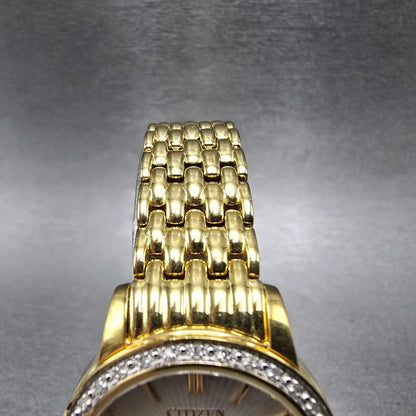 Citizen Eco-Drive Watch Women 30mm MOP Dial Gold Date Diamonds EW2282-52D Runs4