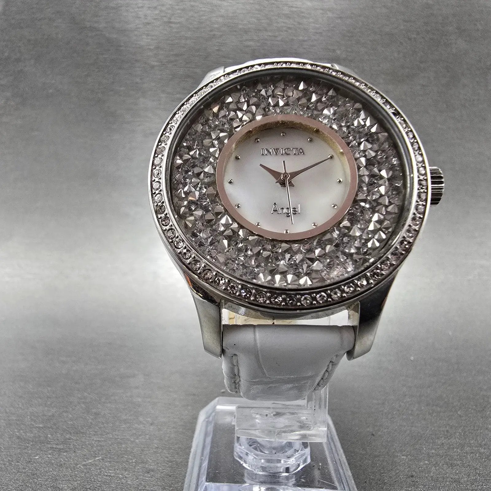 Invicta Angle Watch Women 40mm MOP Dial Silver Tone Round 24591 New Battery5