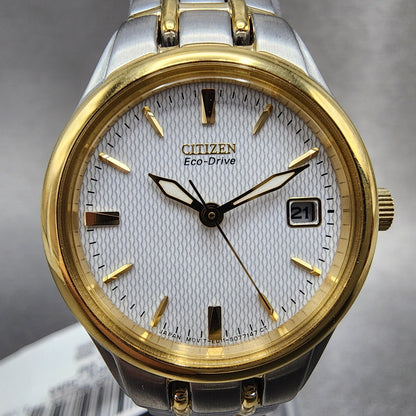 Citizen EcoDrive Watch Women 25mm White Dial Two Tone Date EW126450A Runs1
