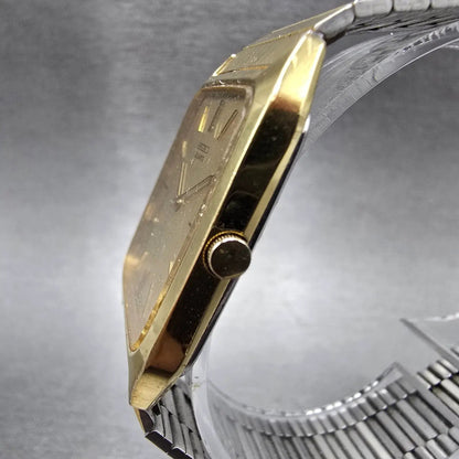 Seiko Tank Watch Men 26mm Gold Dial Gold Tone Rectangle 7430-5309 PARTS VTG3