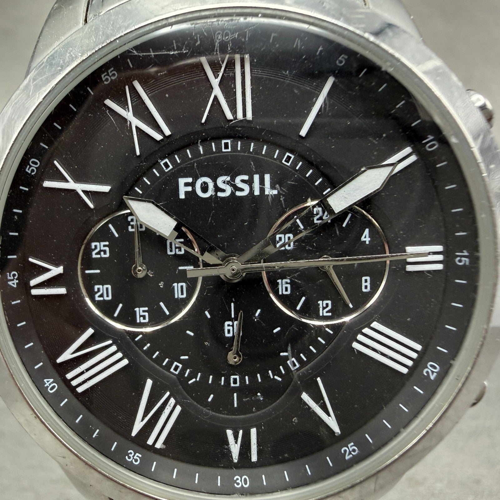 Fossil Grant Chronograph Watch Men 44mm Black Dial Steel FS4736 New Batt1