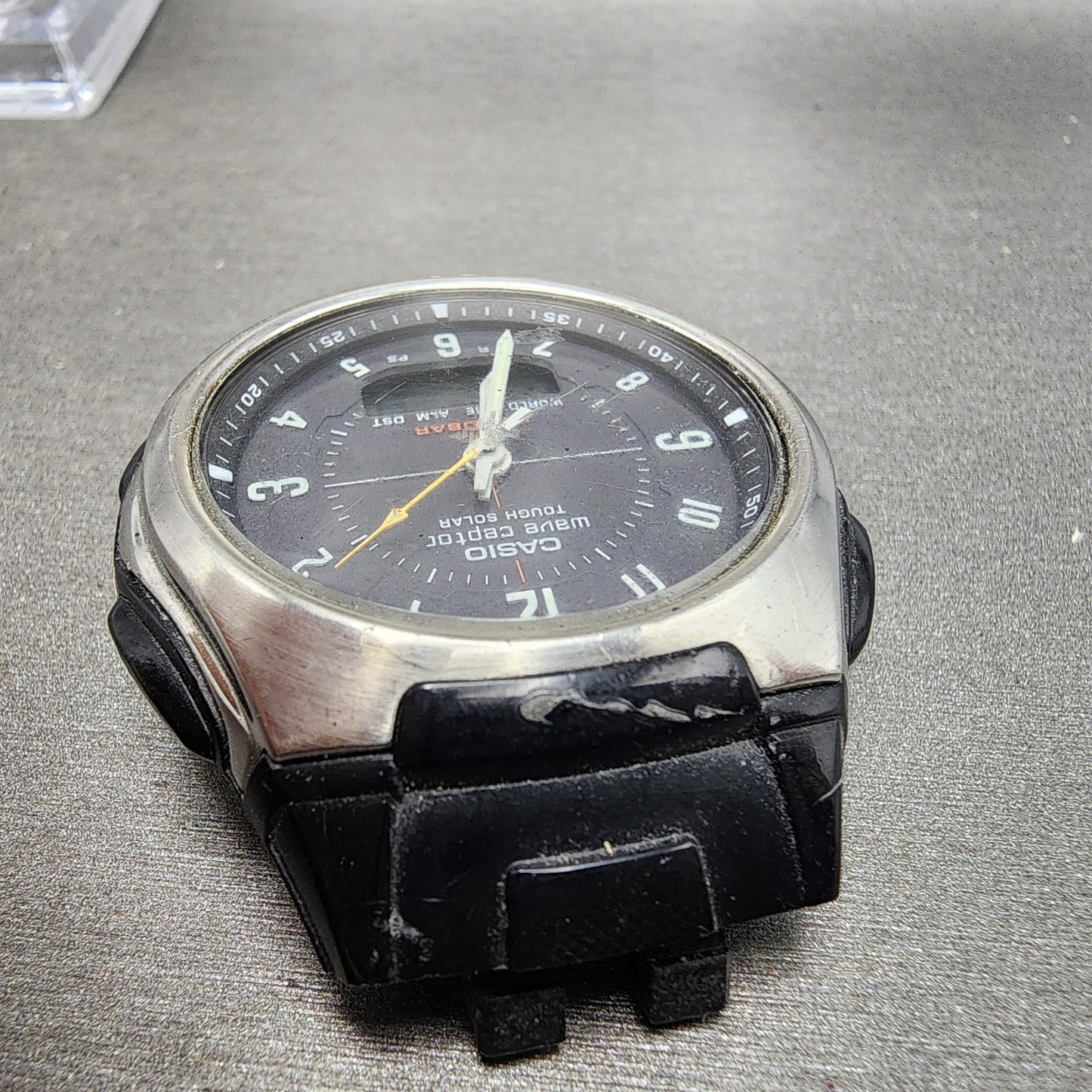 Casio Wave Ceptor Watch Men 42mm Black Dial Silver Tone Analog Digital Solar B124