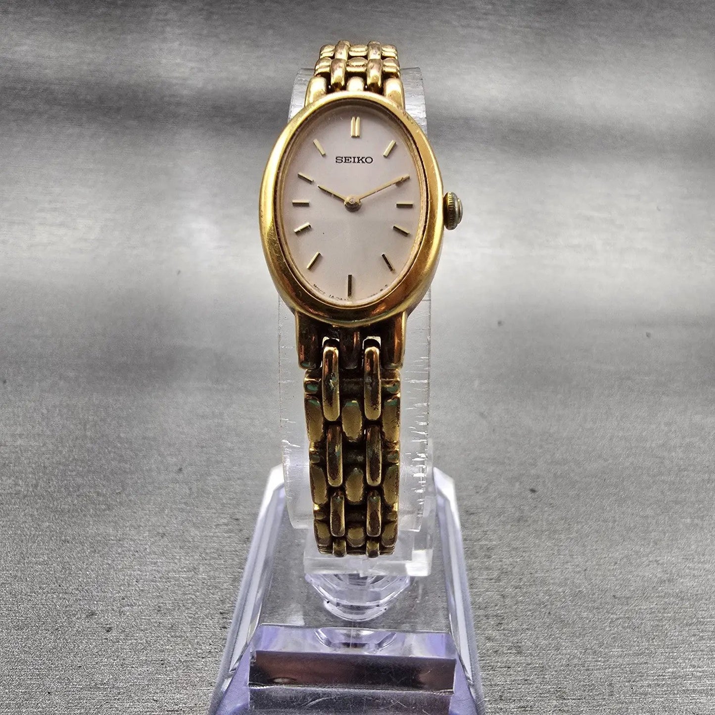 Seiko Watch Women 17mm White Dial Gold Tone Oval V400-1019 New Battery Vintage5