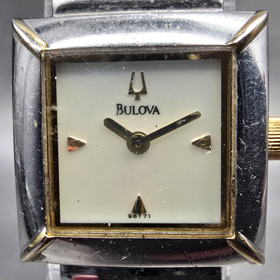 Bulova Watch Women 17mm MOP Dial Two Tone Square 98T71 New Battery1
