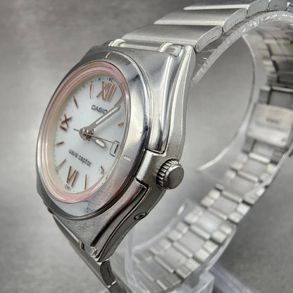 Casio Waveceptor Watch Women 28mm White Dial Silver Tone Date Round LWQ-10 Works