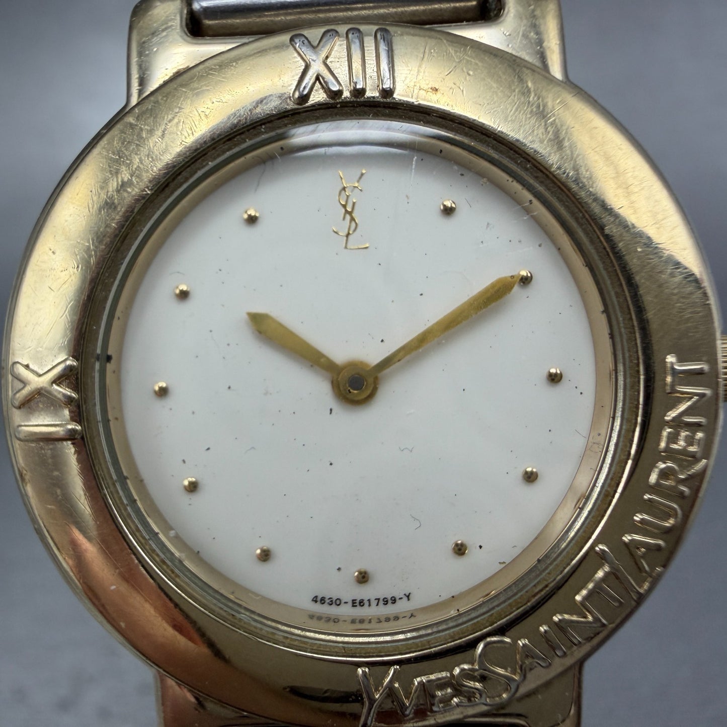 Yves Saint Laurent Watch Women 31mm White Dial Gold Tone Round NO CASEBACK PARTS2