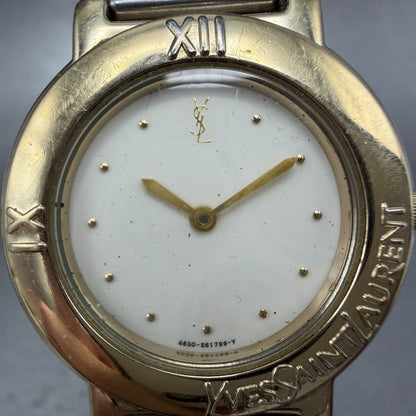 Yves Saint Laurent Watch Women 31mm White Dial Gold Tone Round NO CASEBACK PARTS2