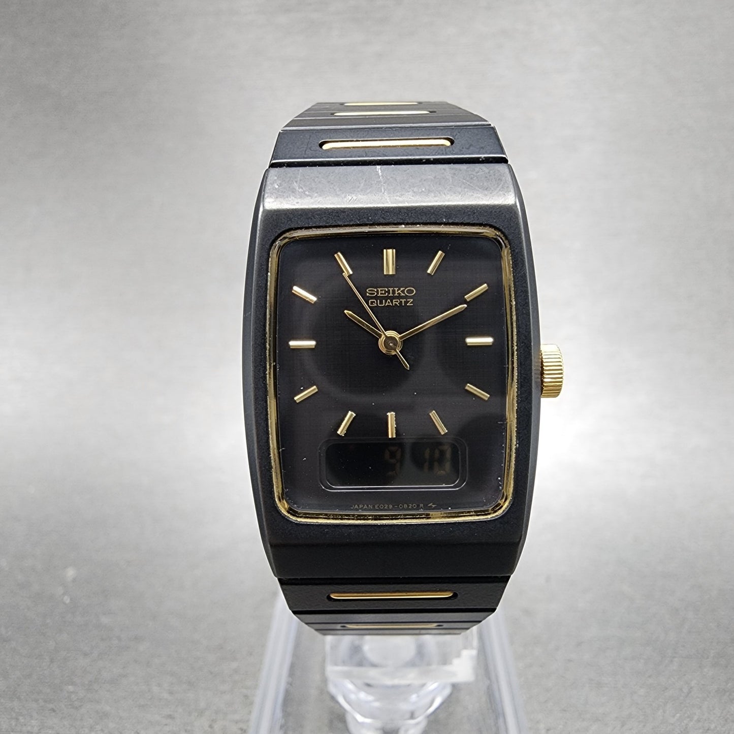 Seiko Watch Women 22mm Analog Digital Black Tone Rectangle E0295619 New Bat ABC0