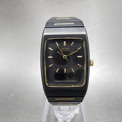 Seiko Watch Women 22mm Analog Digital Black Tone Rectangle E0295619 New Bat ABC0