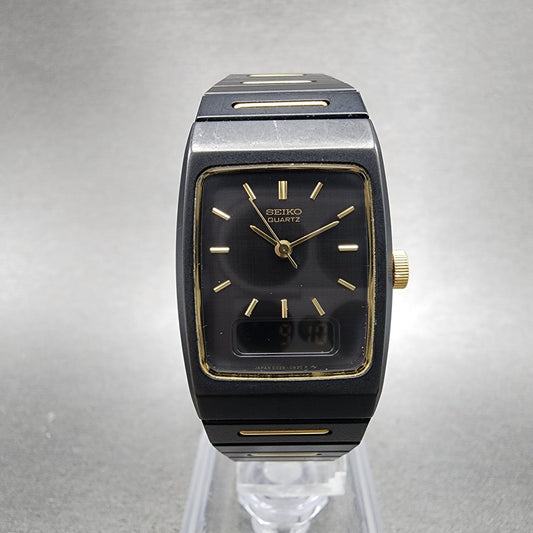 Seiko Watch Women 22mm Analog Digital Black Tone Rectangle E0295619 New Bat ABC0