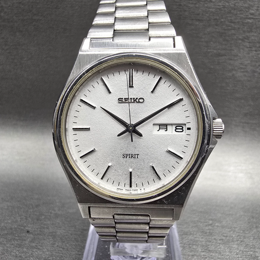 Seiko Spirit Watch Men 35mm Silver Dial Silver Tone Daydate 7N43-7180 New Batt0