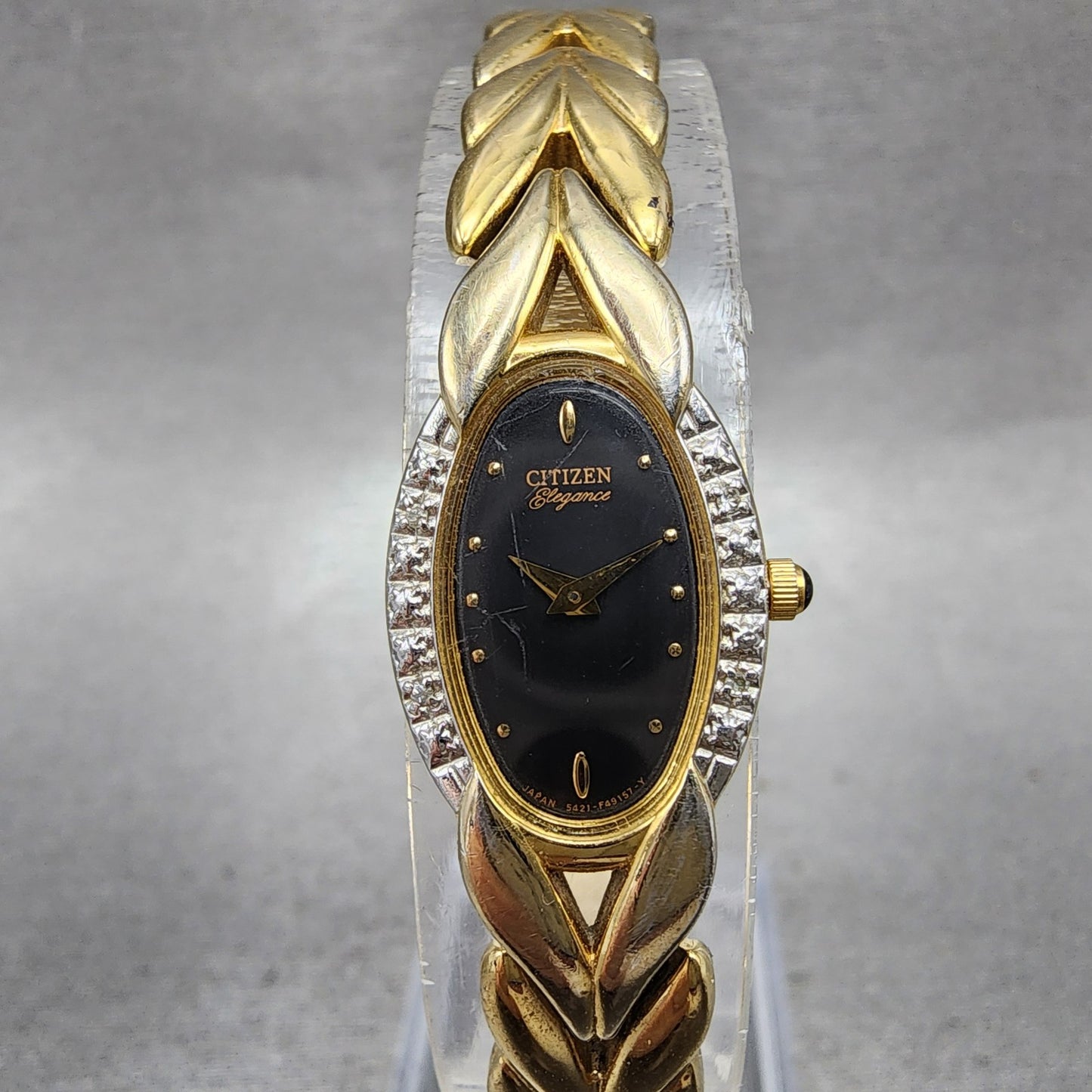 Citizen Elegance Watch Women 15mm Black Dial Gold Tone Oval 5421F44701 New Batt0
