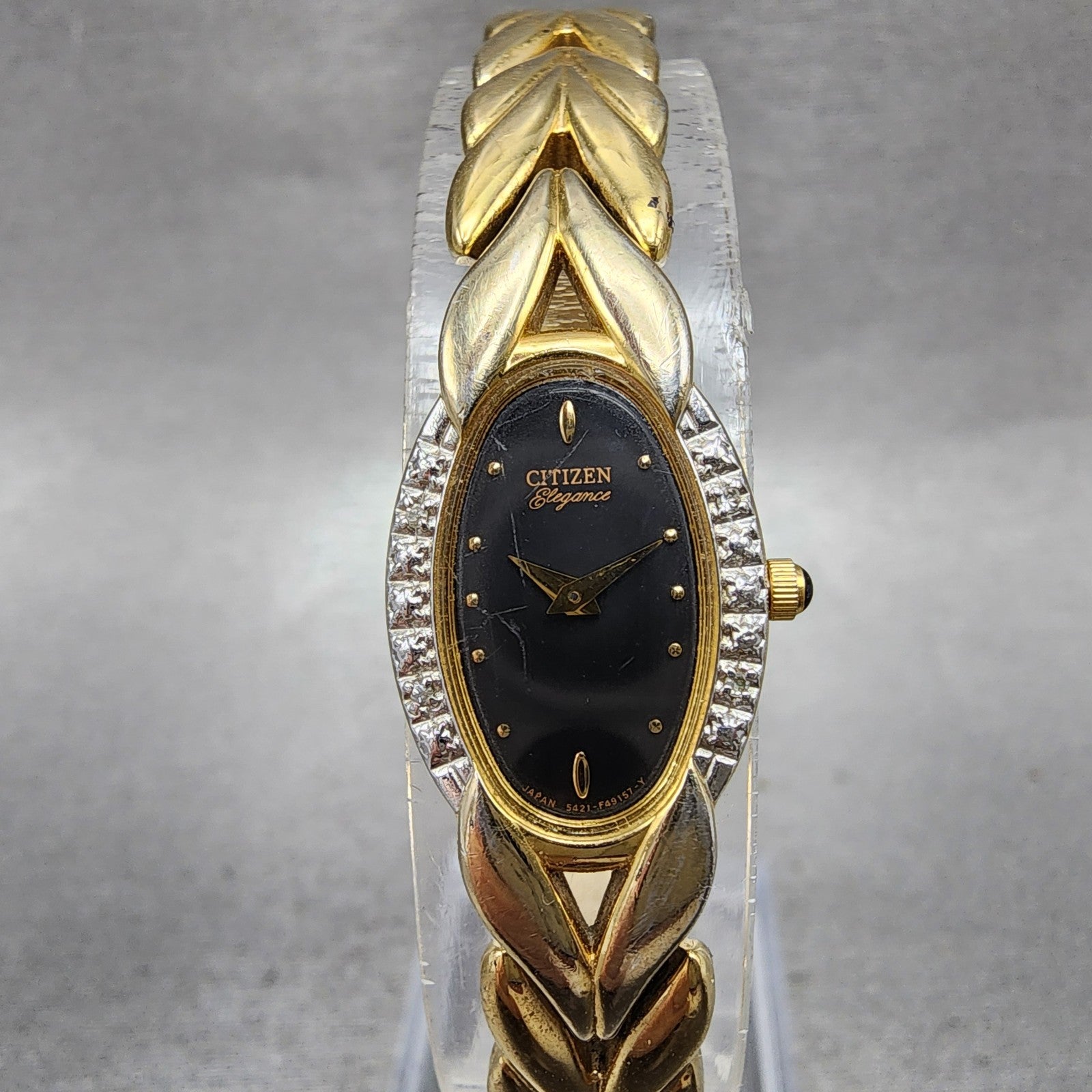 Citizen Elegance Watch Women 15mm Black Dial Gold Tone Oval 5421F44701 New Batt0