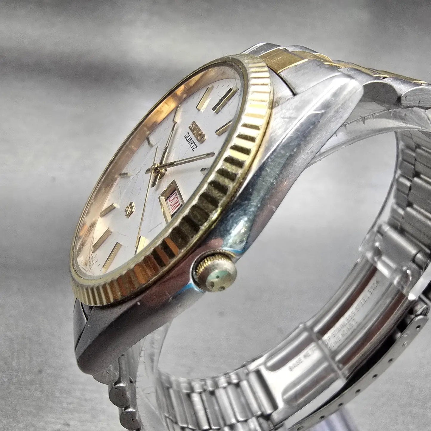 Seiko President Watch Men 35mm Silver Dial Two Tone Daydate 5H23-8029 New Batt2