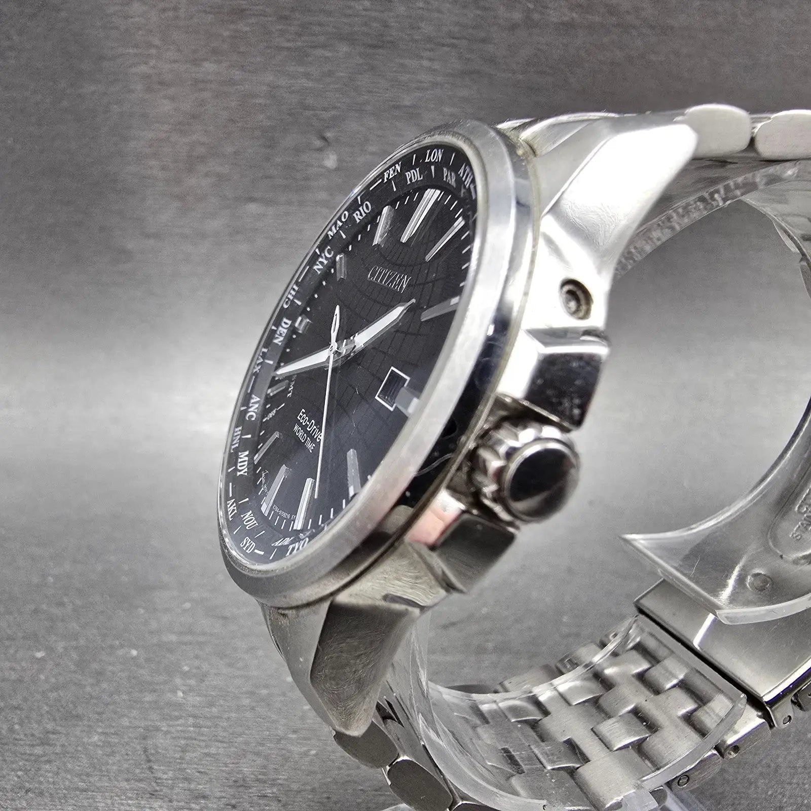 Citizen Eco-Drive World Time Watch Men 41mm Black Dial Steel Date Round  Runs2