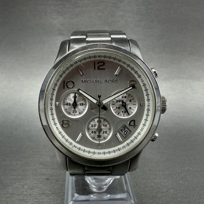 Michael Kors Runway Chronograph Watch Women 38mm Silver Dial Silver Tone New Bat0