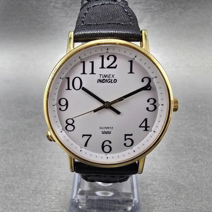 Timex Easy Reader Watch Men 35mm White Dial Gold Tone Leather Round  New Battery0