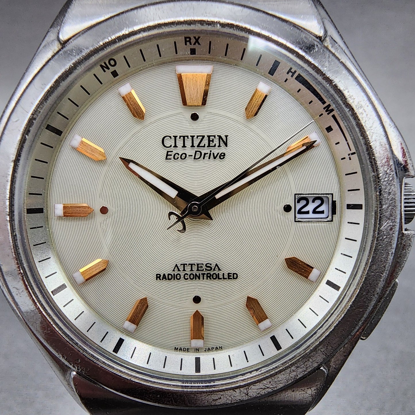 Citizen Attesa Watch Men 38mm Cream Dial Titanium Date Atomic Round Works