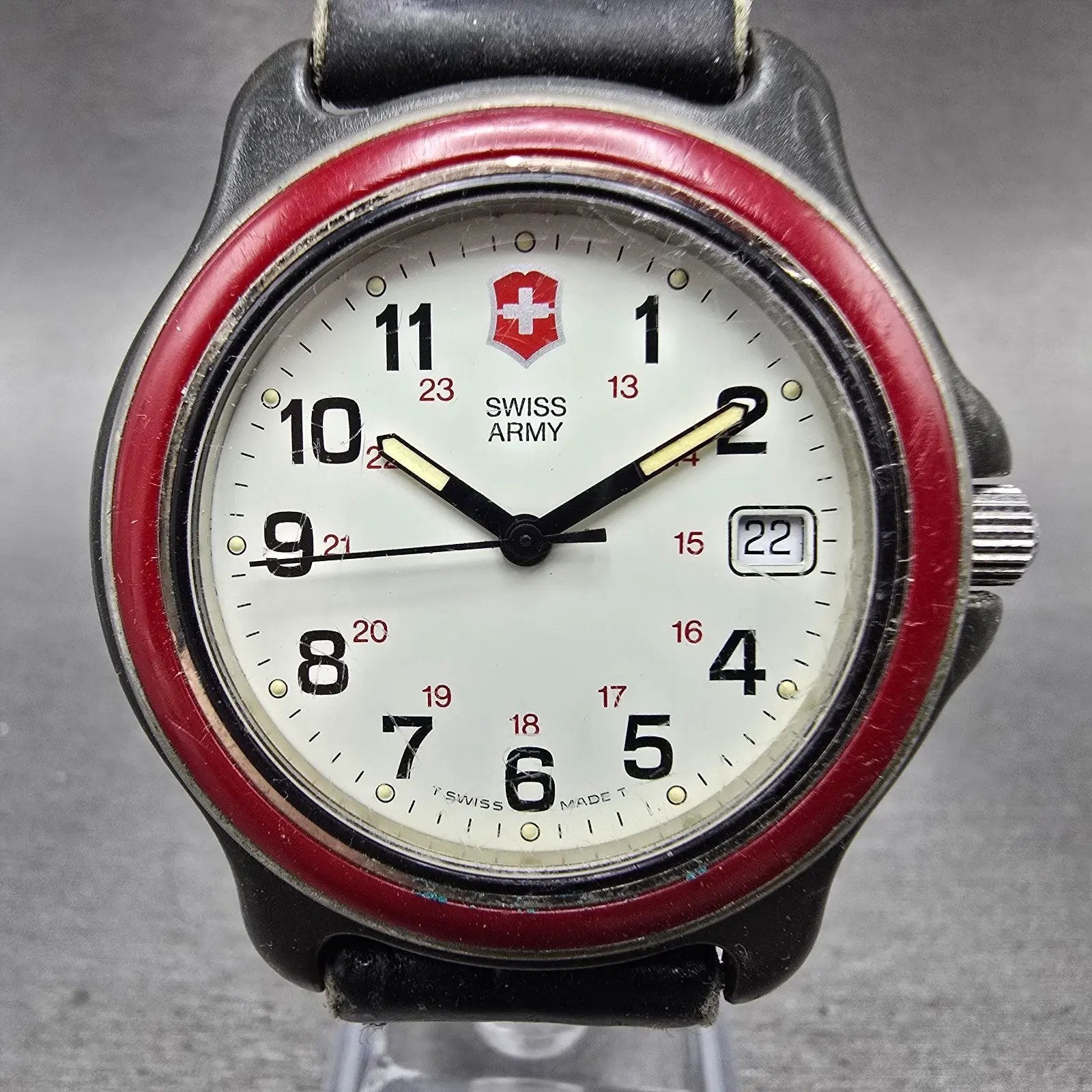 Victorinox Swiss Army Watch Men 38mm White Dial Black Tone Date Round PARTS0
