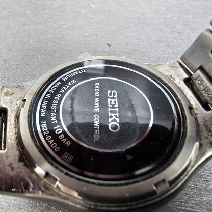 Seiko Solar Atomic Watch Men 38mm Black Dial Titanium Atomic Date 7B22 PARTS!!!!9