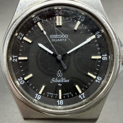 Seiko SilverWave Watch Men 35mm Black Dial Silver Tone 7121-7020 New Battery1