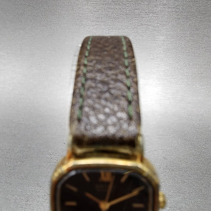 Seiko Watch Women 20mm Black Dial Gold Tone Square 7321-507a New Battery