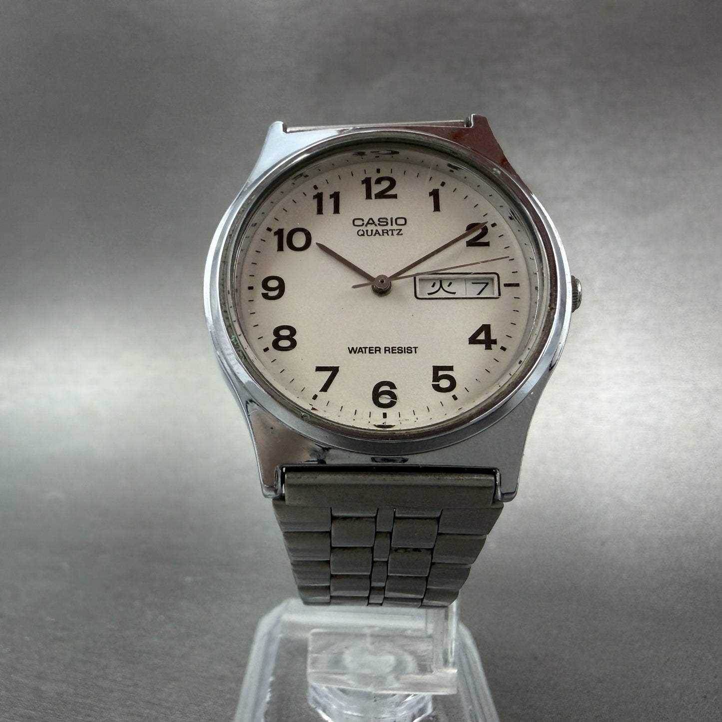 Casio MQ-514 Watch Men 33mm White Dial Silver Tone Round Daydate New Battery5