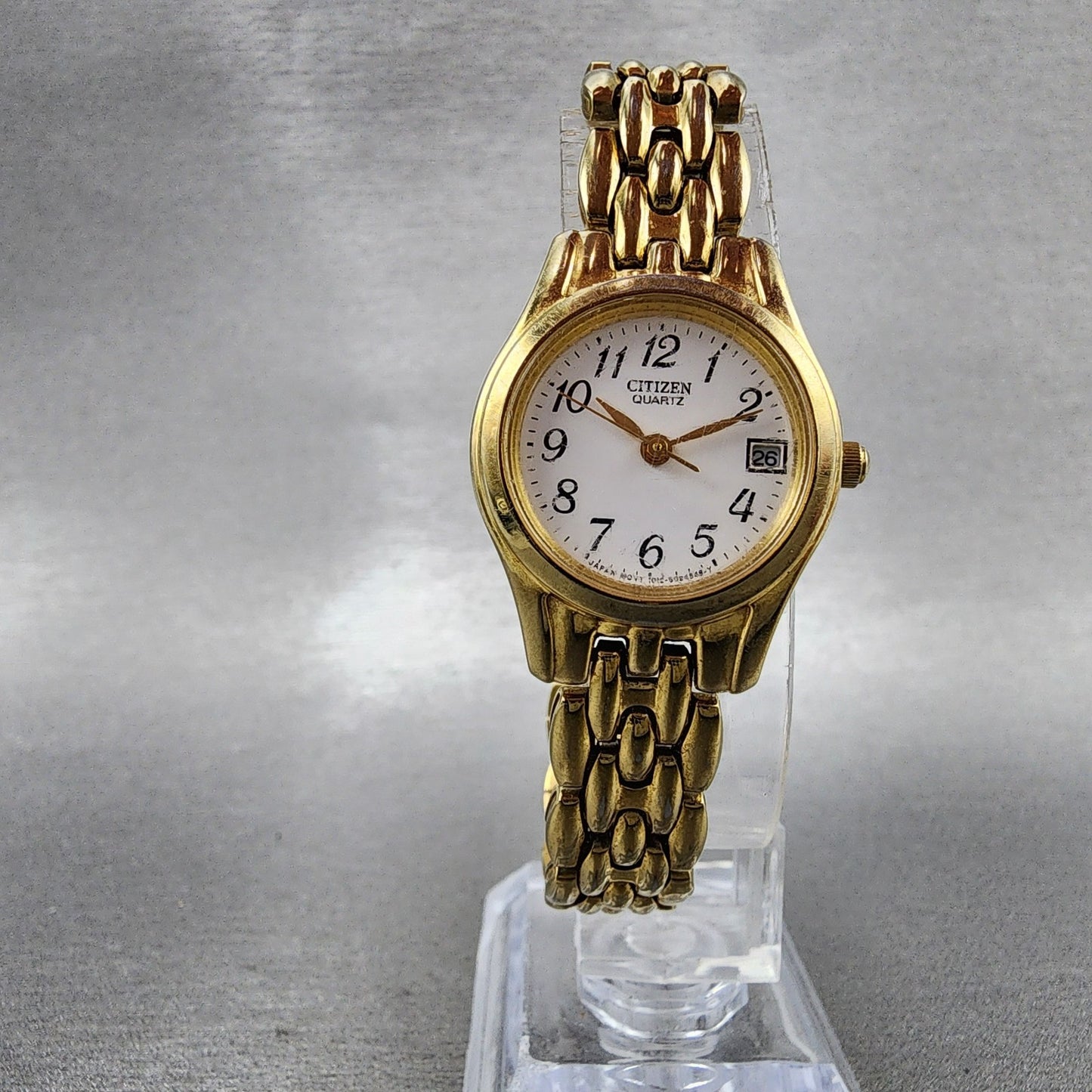 Citizen Watch Women 23mm White Dial Gold Tone Date Round 1012S066612 New Batt5