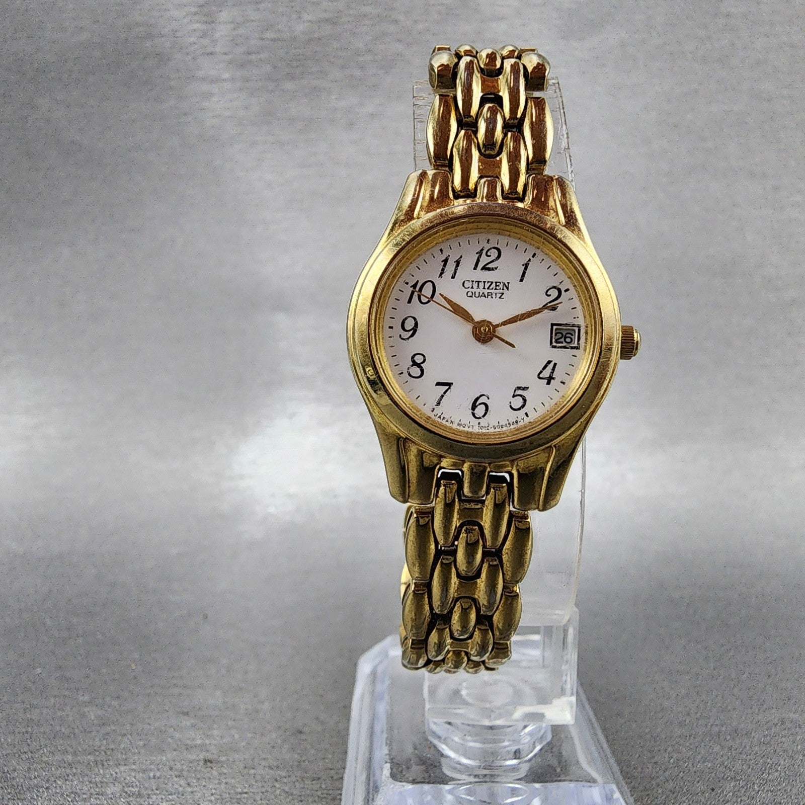 Citizen Watch Women 23mm White Dial Gold Tone Date Round 1012S066612 New Batt5