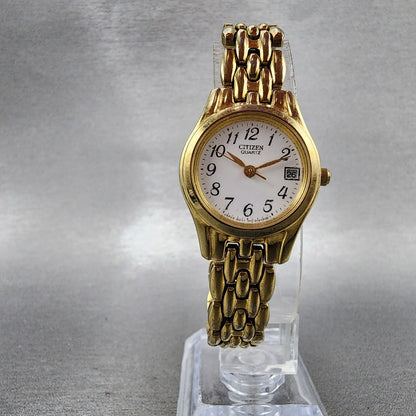 Citizen Watch Women 23mm White Dial Gold Tone Date Round 1012S066612 New Batt5