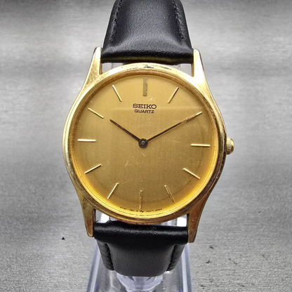 Seiko Watch Men 32mm Gold Dial Gold Tone Round 5Y30-7A71 New Battery Vintage0
