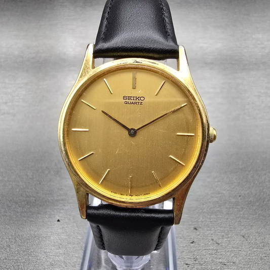 Seiko Watch Men 32mm Gold Dial Gold Tone Round 5Y30-7A71 New Battery Vintage0