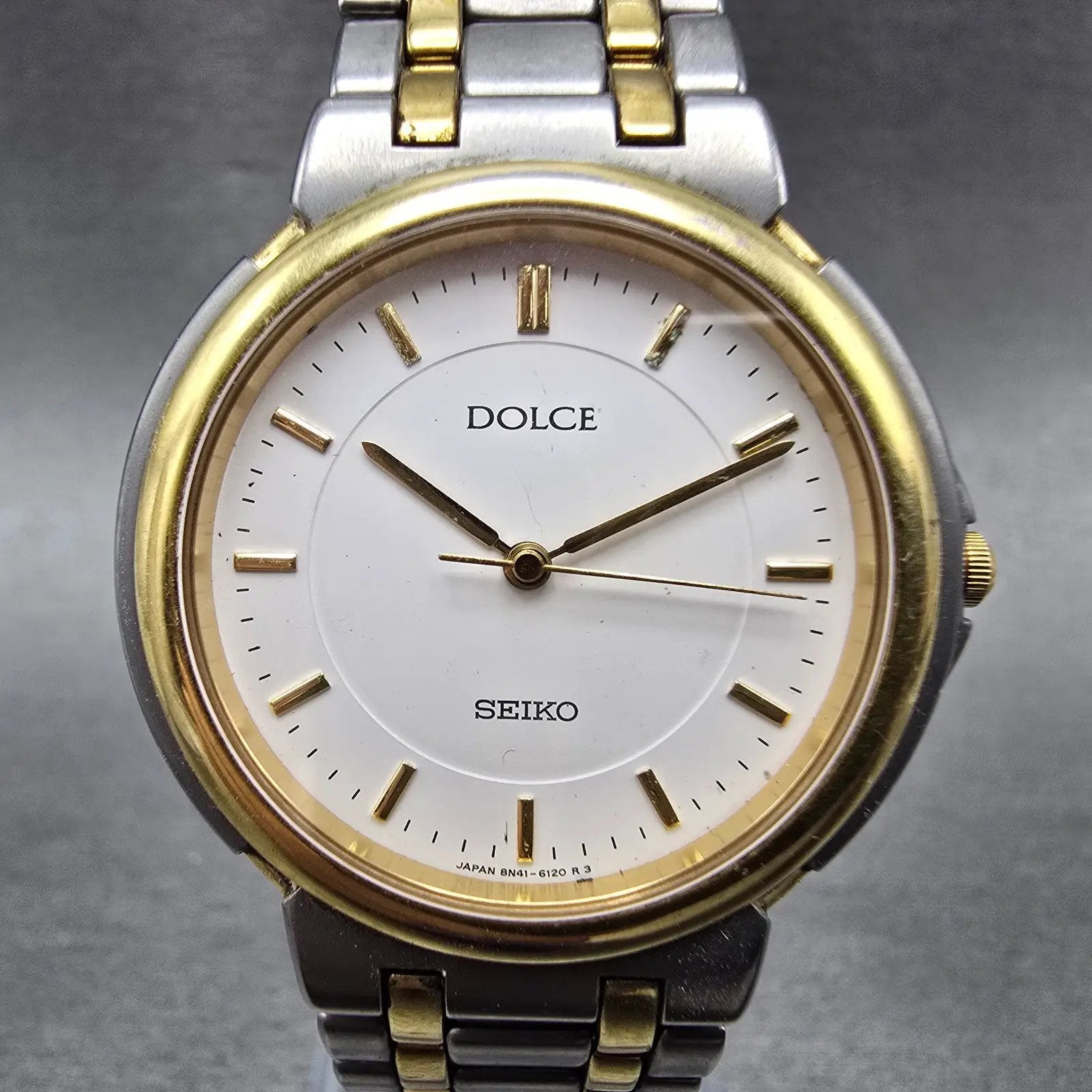 Seiko Dolce Watch Men 33mm White Dial Two Tone Titanium 8N41-6090 New Battery1