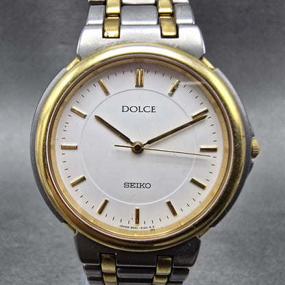 Seiko Dolce Watch Men 33mm White Dial Two Tone Titanium 8N41-6090 New Battery1