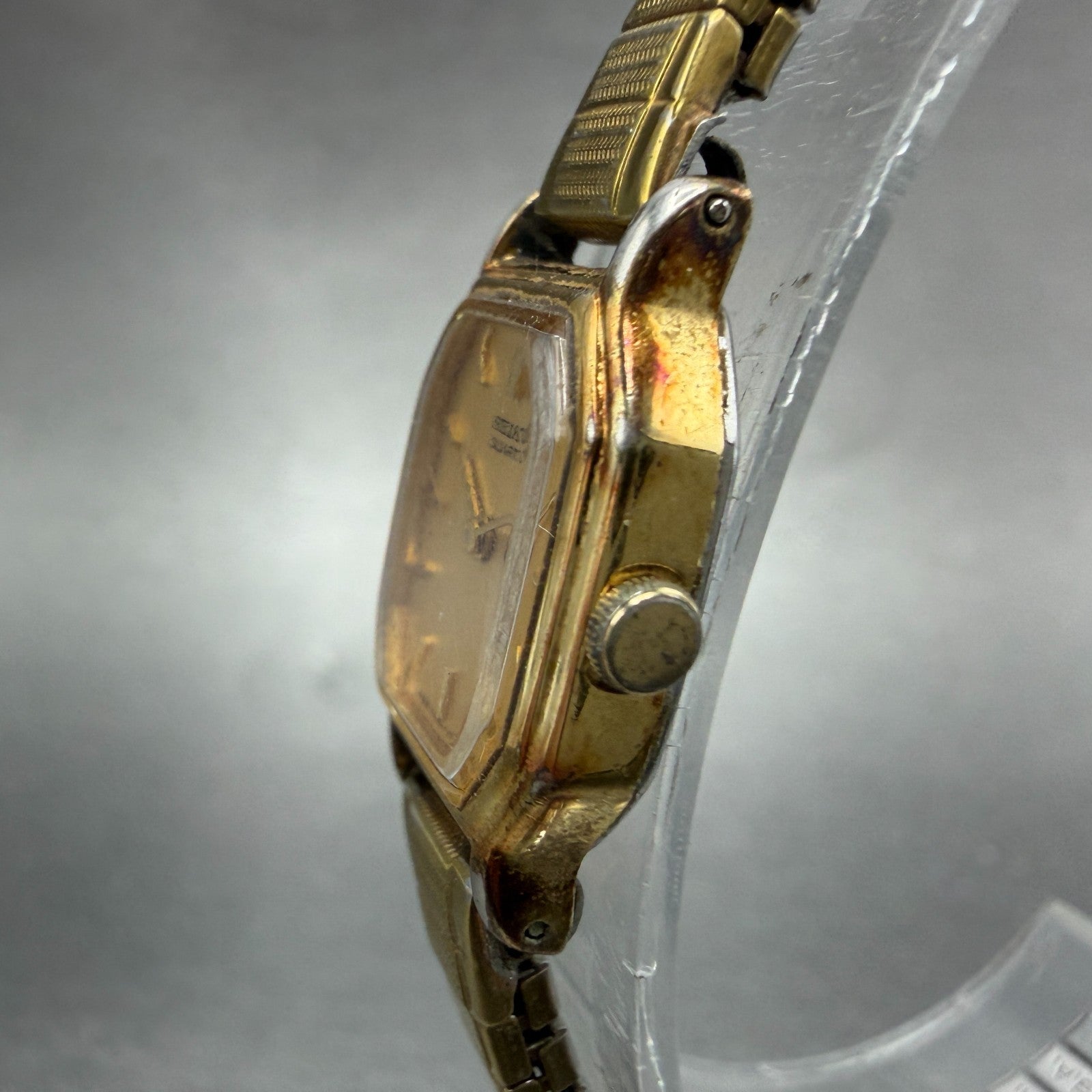 Seiko Watch Women 16mm Champagne Dial Gold Tone Octagon 2c20-5769 New Battery2