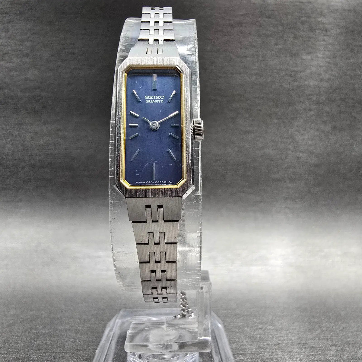 Seiko Watch Women 12mm Blue Dial Silver Rectangle 1320-5029 New Battery JP15