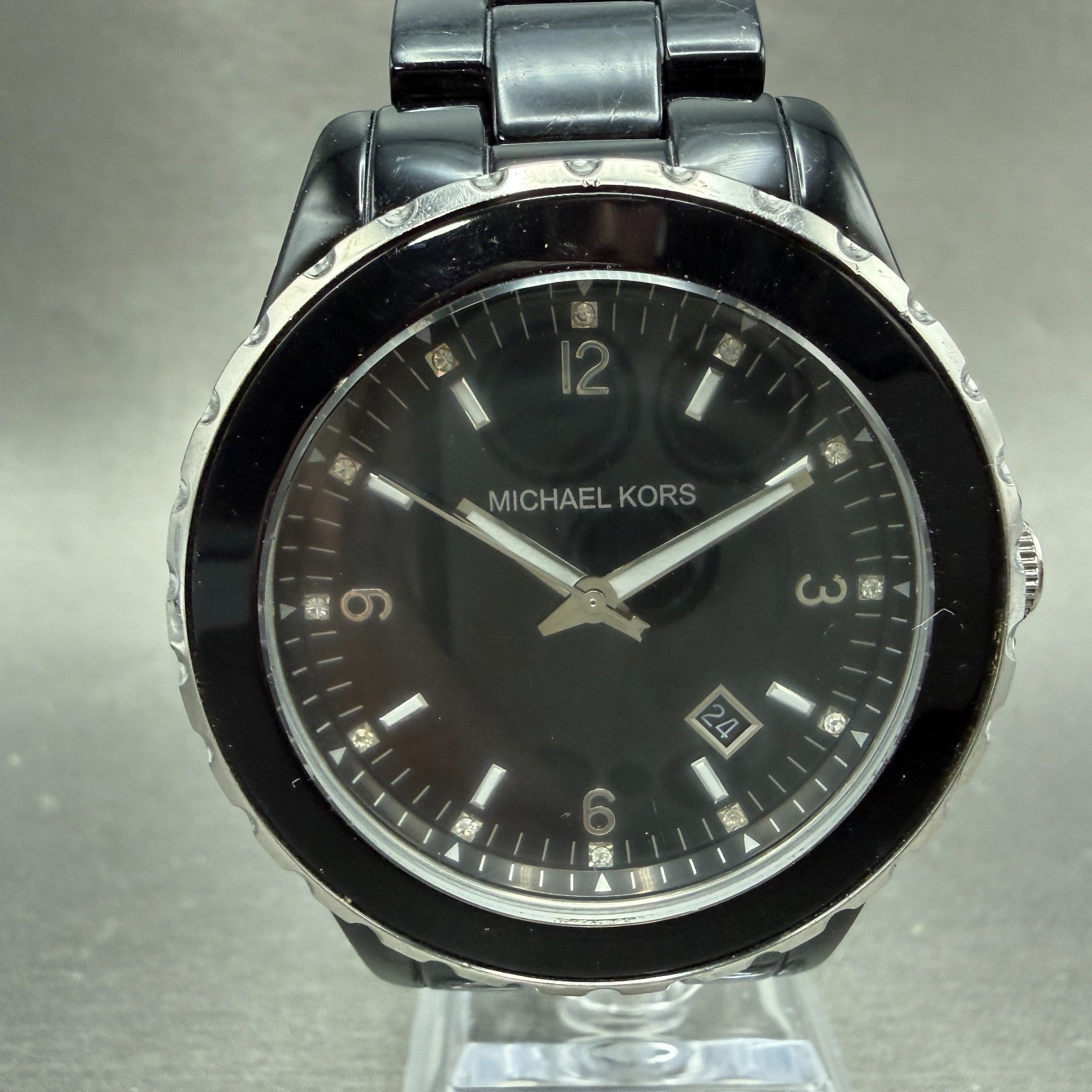 Michael kors Watch Women 41mm Black Dial Black Tone Date Round MK-5248 New batt0