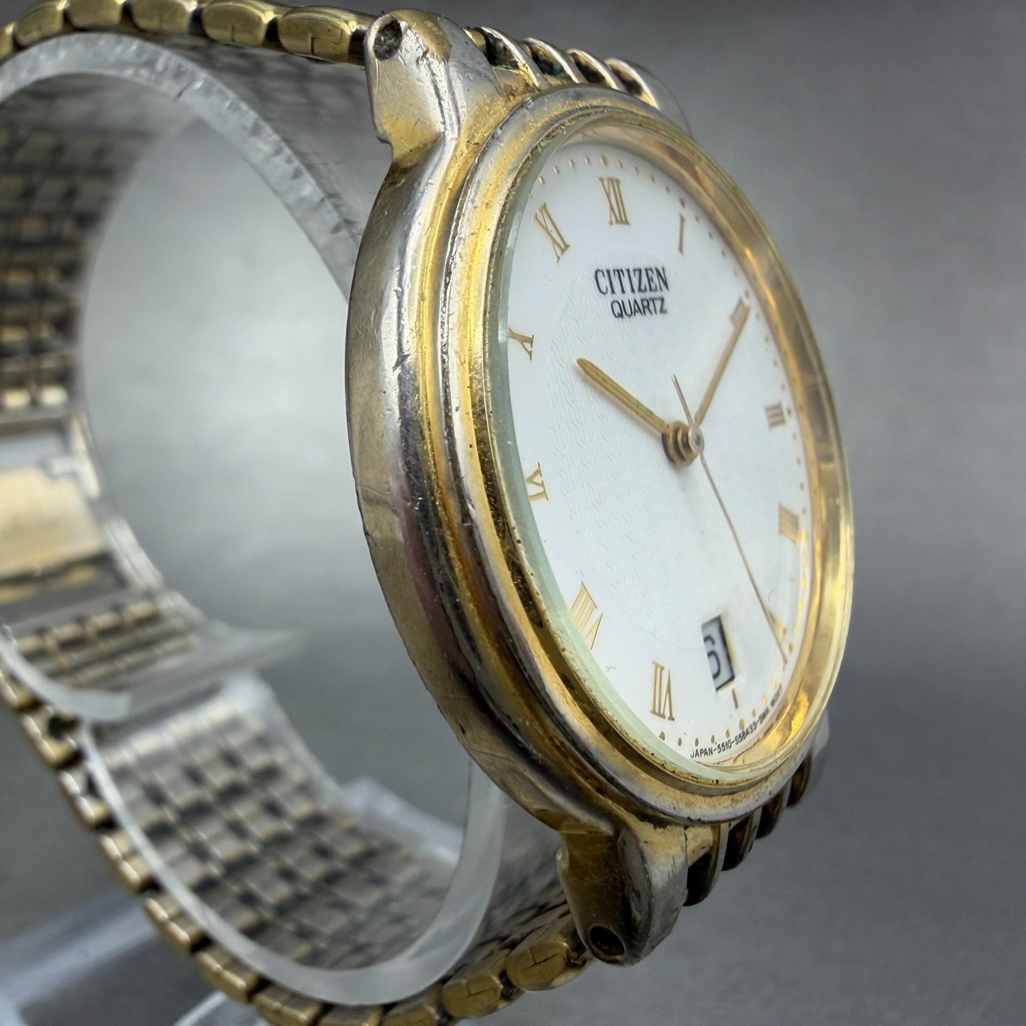 Citizen Watch Unisex 33mm White Dial Gold Tone Date Round 5510-S19546 PARTS4