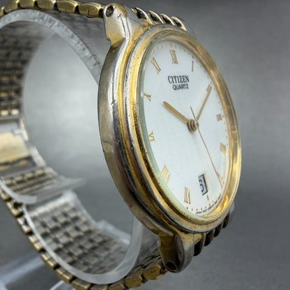 Citizen Watch Unisex 33mm White Dial Gold Tone Date Round 5510-S19546 PARTS4