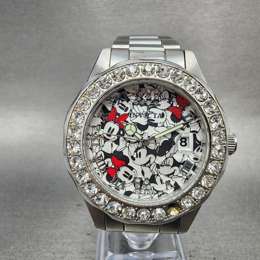 Invicta Minnie Mouse Watch Women 38mm White Dial Steel Date Round New Batt 228720