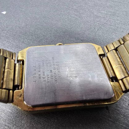 Seiko Tank Watch Men 26mm Champagne Dial Gold Rectangle V701-5J00 PARTS VTG10