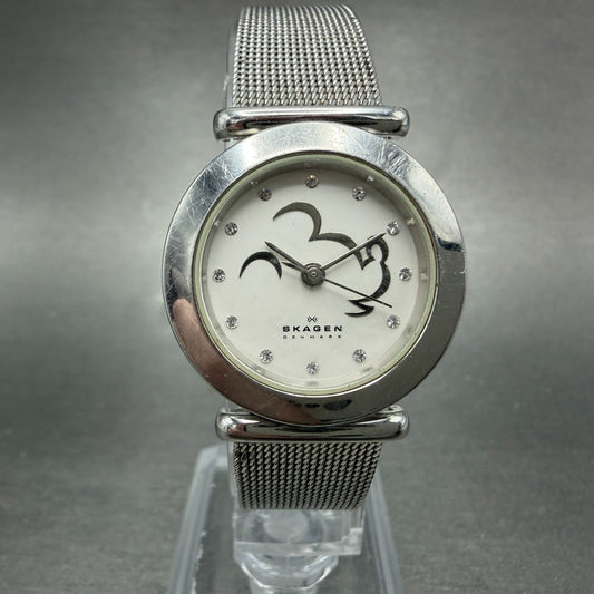 Skagen Mickey Mouse Watch Women 25mm White Dial Silver Tone Round New Battery0